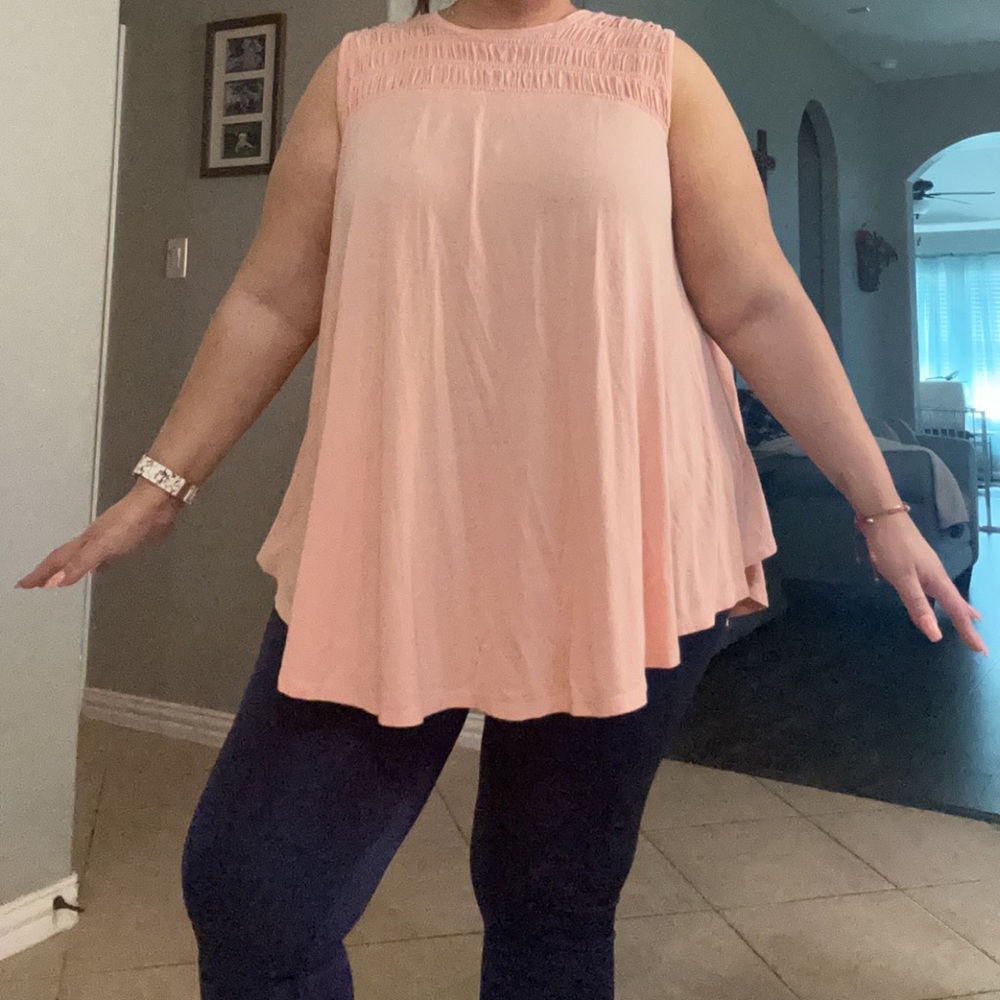 Beautiful, flowing, stretch tank from Lane Bryant with Smocked neckline